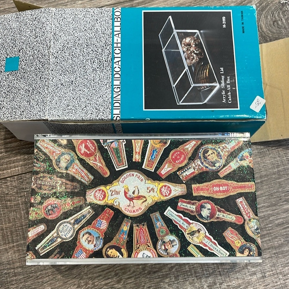 Cigar acrylic sliding lid catch-all box